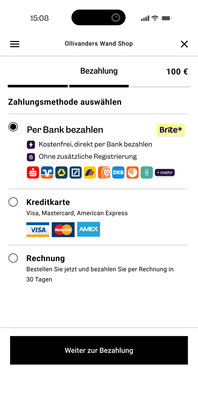 Payment Screen Germany - Step 1